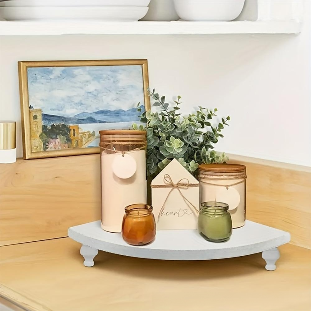 Wooden corner rack desktop ornaments tray fan-shaped partition base corner storage bracket rack