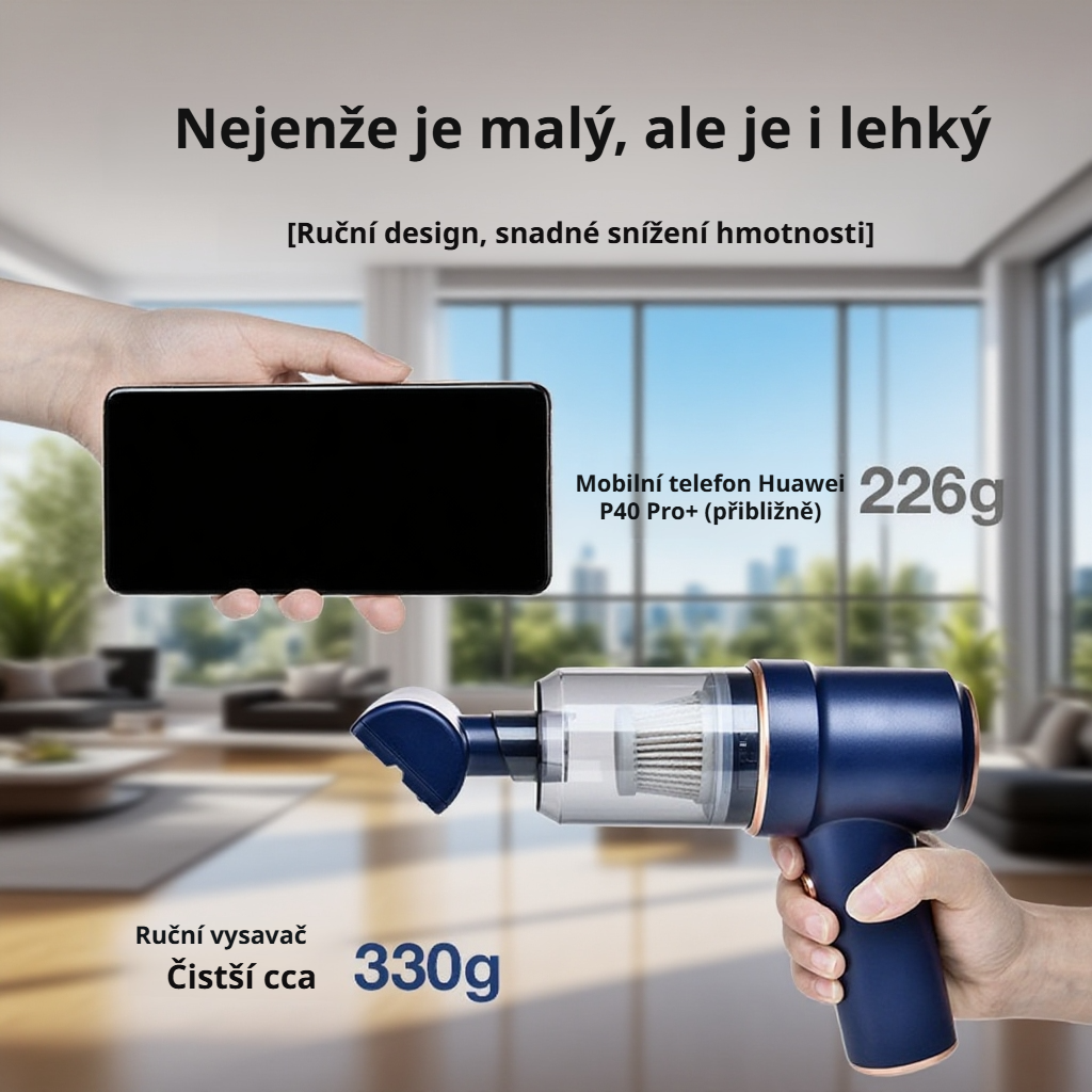 Malý ruční vysavač do auta s multifunkčním použitím a bezdrátovým nabíjením