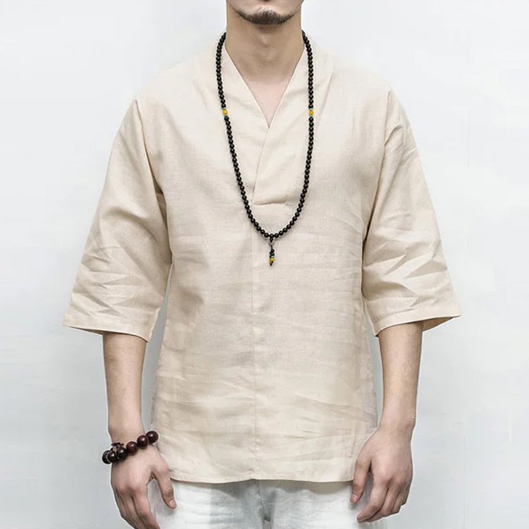レトロ綿麻メンズシャツ