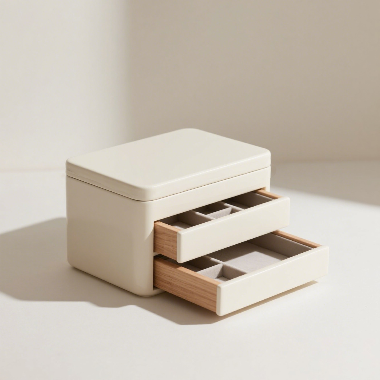 Kompaktní dřevěná šperkovnice se 3 vrstvami