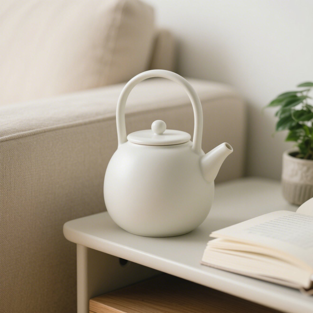 極簡白色陶瓷茶壺