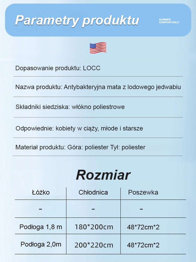 Trzyczęściowy zestaw chłodzący z antybakteryjnego jedwabiu