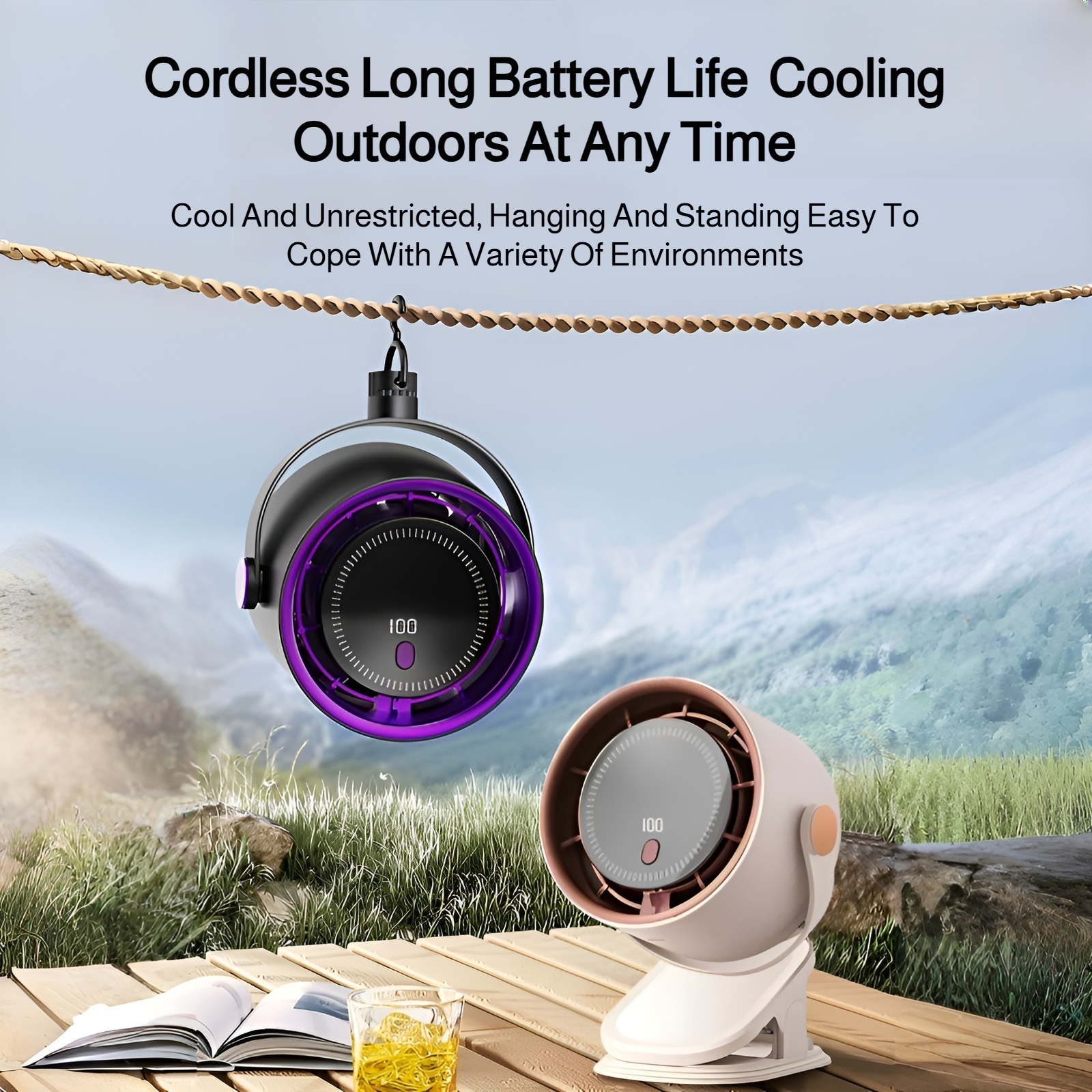 New desktop bladeless fan USB clip portable digital display 100-speed high-speed turbine small fan