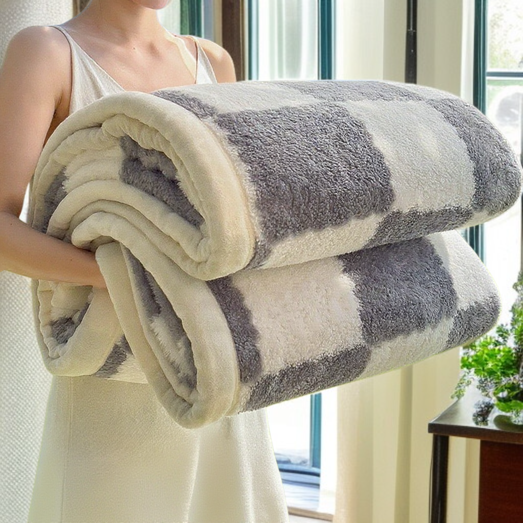Grid double-sided plush thick blanket