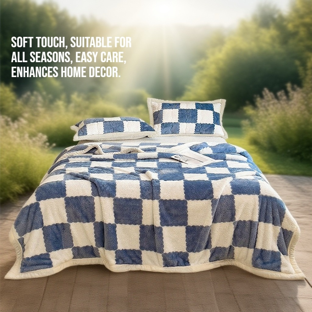 Grid double-sided plush thick blanket