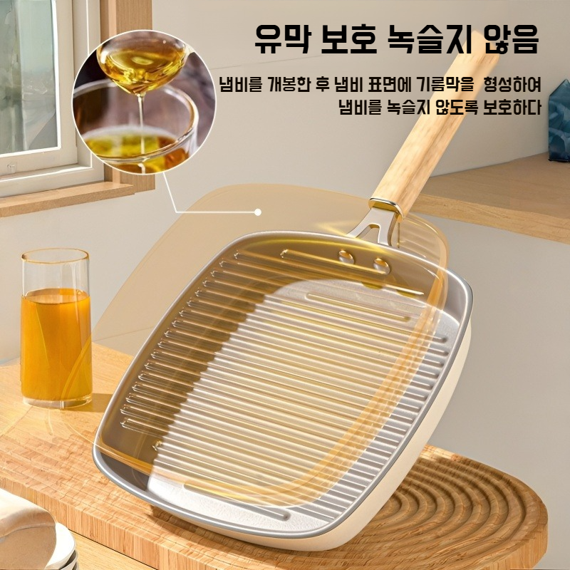 세라믹 유약 무코팅 가정용 인덕션 전용 프라이팬 세라믹 유약 스트라이프 프라이팬 소갈비 프라이팬 스테이크 프라이팬