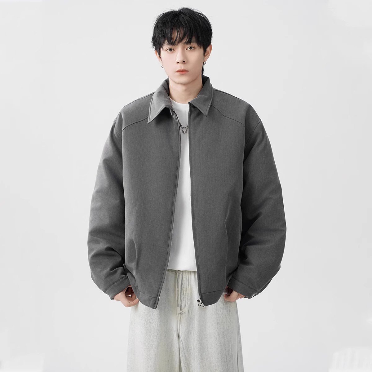 アメリカンスタイルのラペルジャケット メンズ 春用 ゆったりシルエット テクスチャー クリーンフィット カジュアルスーツ シャツジャケット