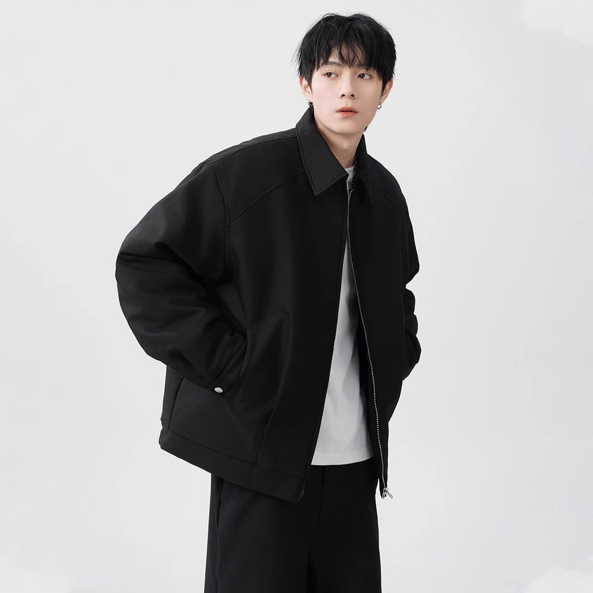 メンズ春用ルーズフィットアメリカンスタイルの襟付きジャケット