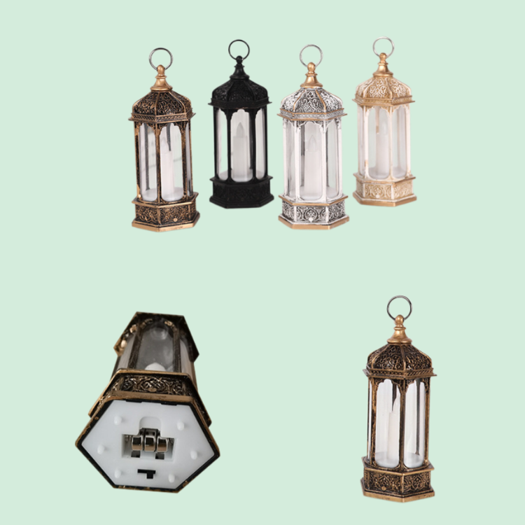 빈티지 스타일의 발광 육각 전자 양초 랜턴