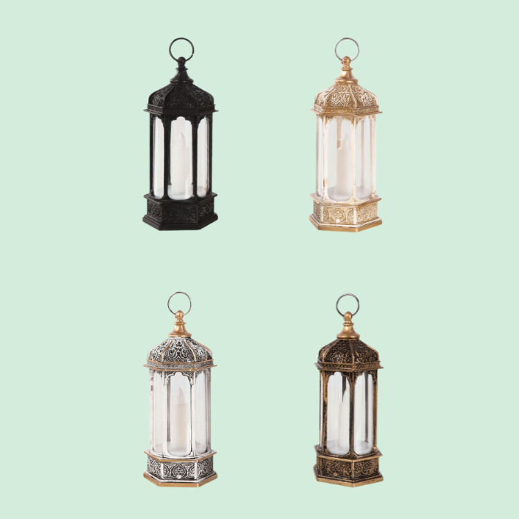 빈티지 스타일의 발광 육각 전자 양초 랜턴