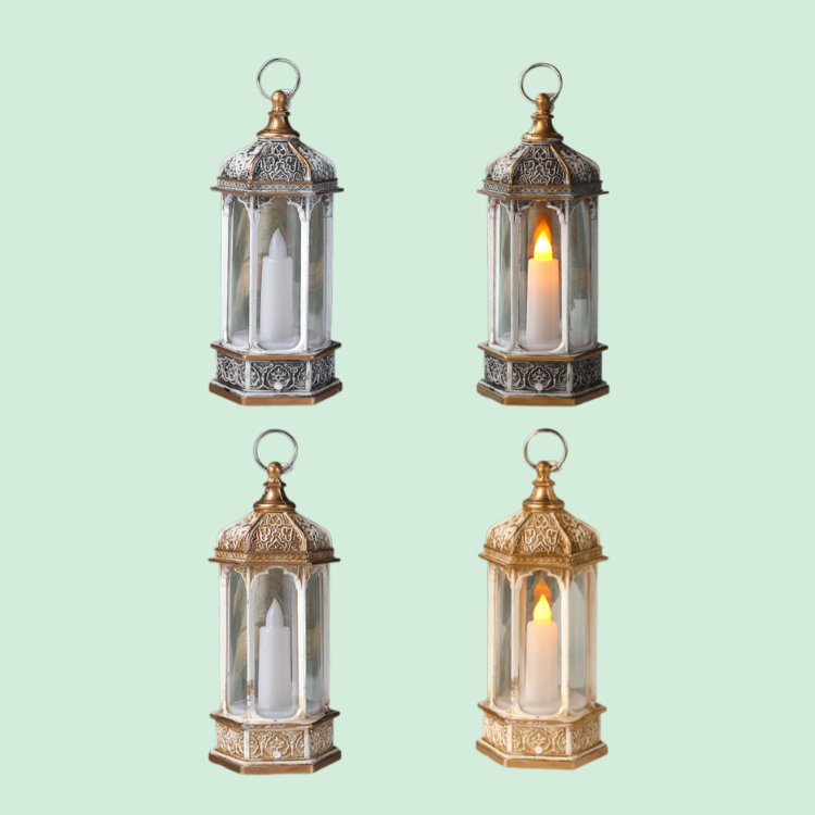 빈티지 스타일의 발광 육각 전자 양초 랜턴