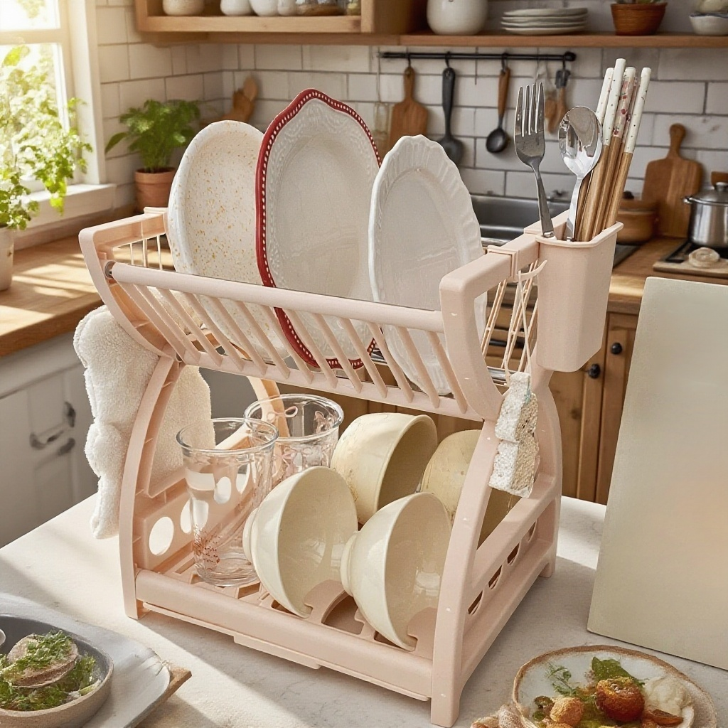 주방 다기능 이중 그릇 수납 아스팔트 선반