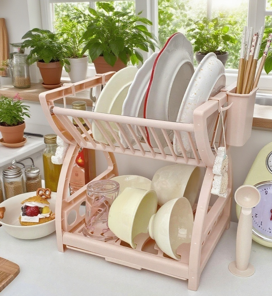 이중 그릇 수납이 가능한 아스팔트 주방 선반