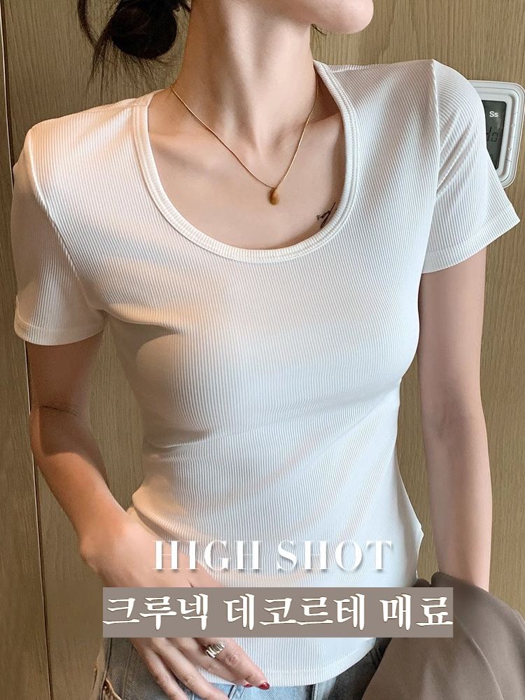 여성 여름 아웃핏 슬림 라운드 티셔츠 봄 핫피스 레깅스 몰드 상의 정견 반팔 티셔츠 여름 여자 아웃핏 상의