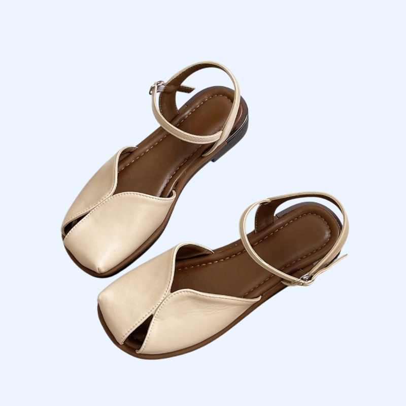 女士包頭平底一字扣羅馬凉鞋