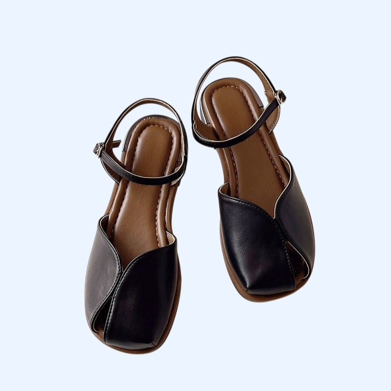 女士包頭平底一字扣羅馬凉鞋