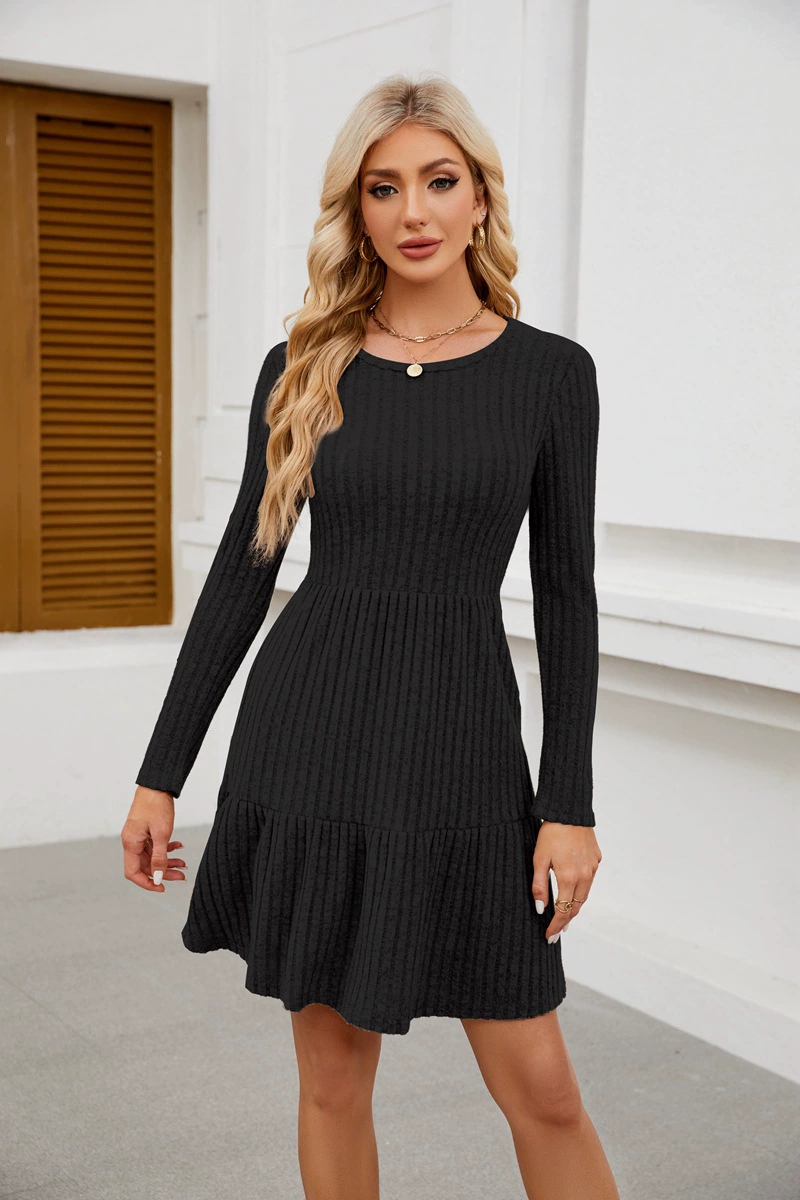 Okrągła kieszenia wypoczynkowa i kolana sweter sukienka z długim rękawem