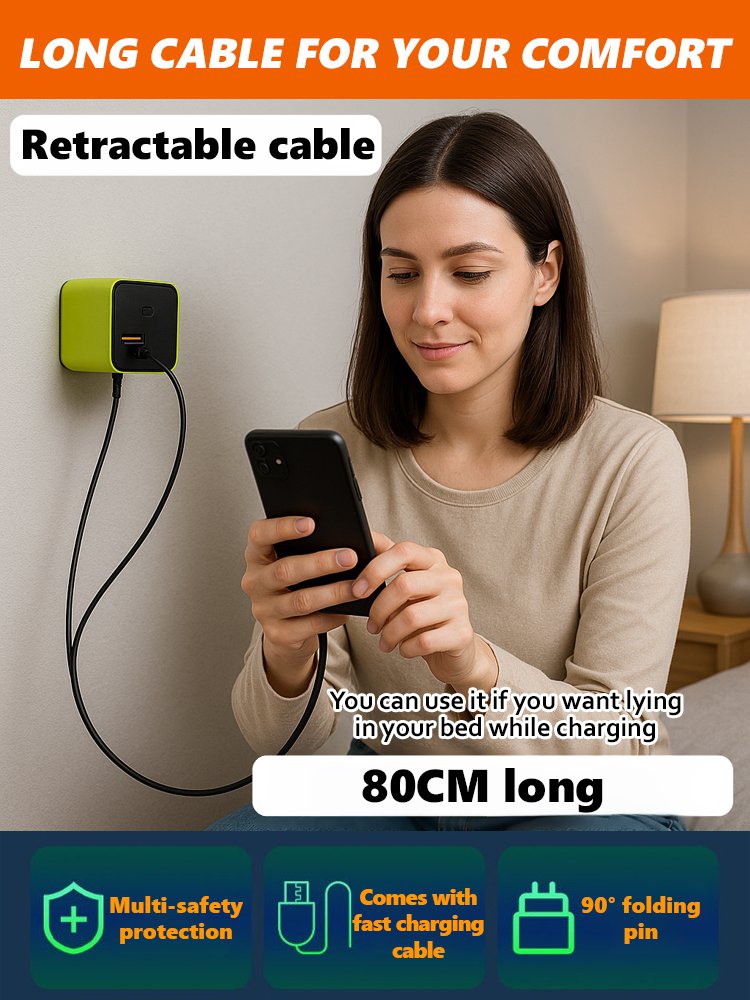 [With retractable charging cable] 120w super fast charging charger