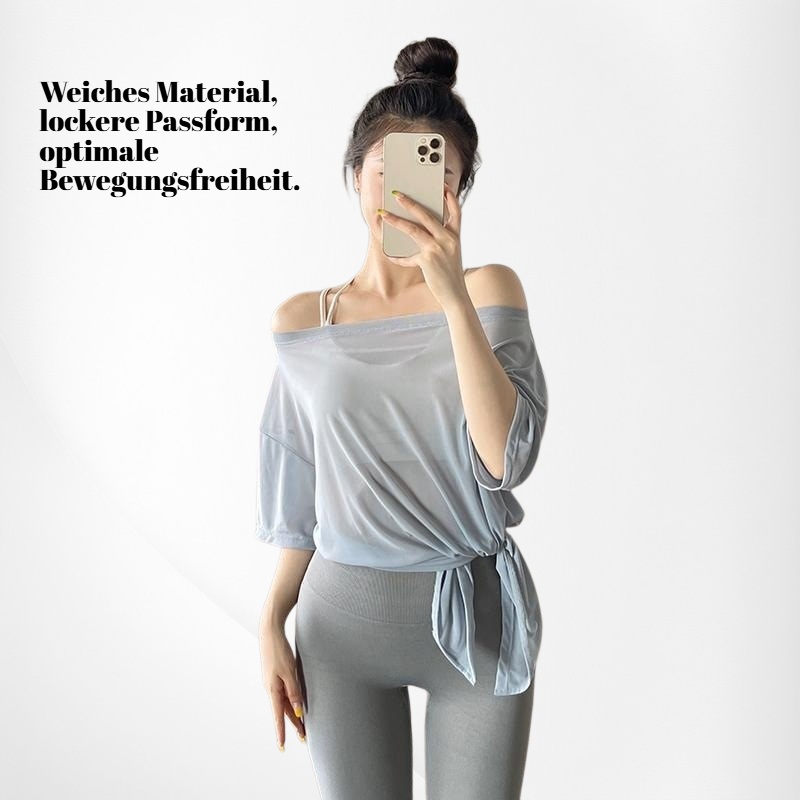  Damen Yoga Bluse Kurzarm und Baggy Sporthose Set