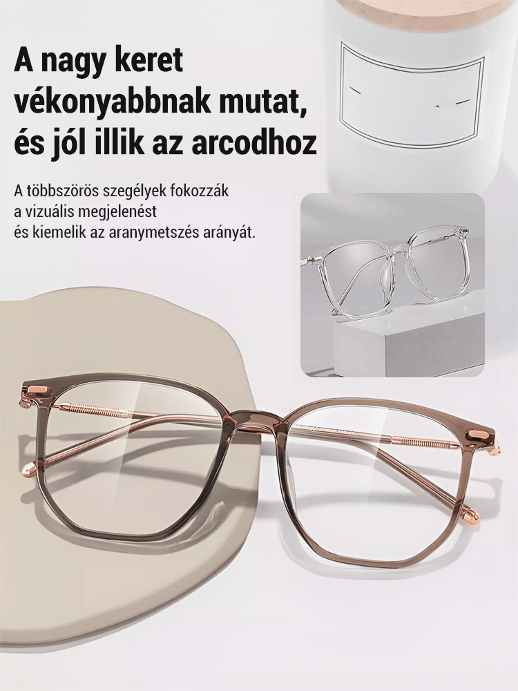 Szuperkönnyű, smink nélküli, kékfény elleni olvasószemüveg.
