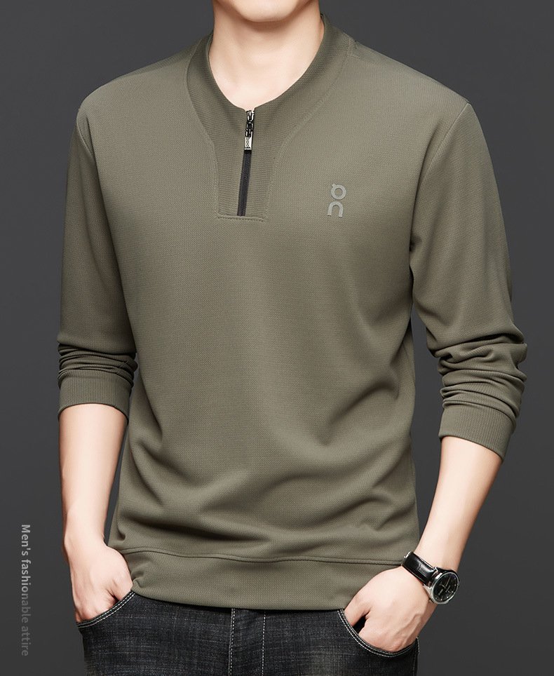 남자 필수 하이넥 집업 긴팔 티셔츠 착용샷