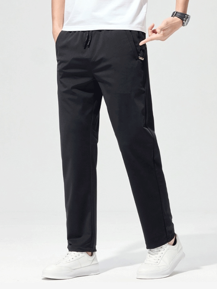 【ストレッチ＆涼感】アイスシルクメンズカジュアルスラックス 薄手 通気速乾　メンズストレッチパンツ