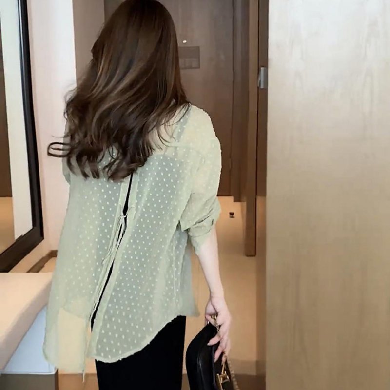[8색] 도트무늬 여자 UV차단 블라우스