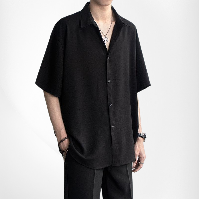 Männer Sommer Oversize Casual Kurzarmhemd – Weiß und Schwarz