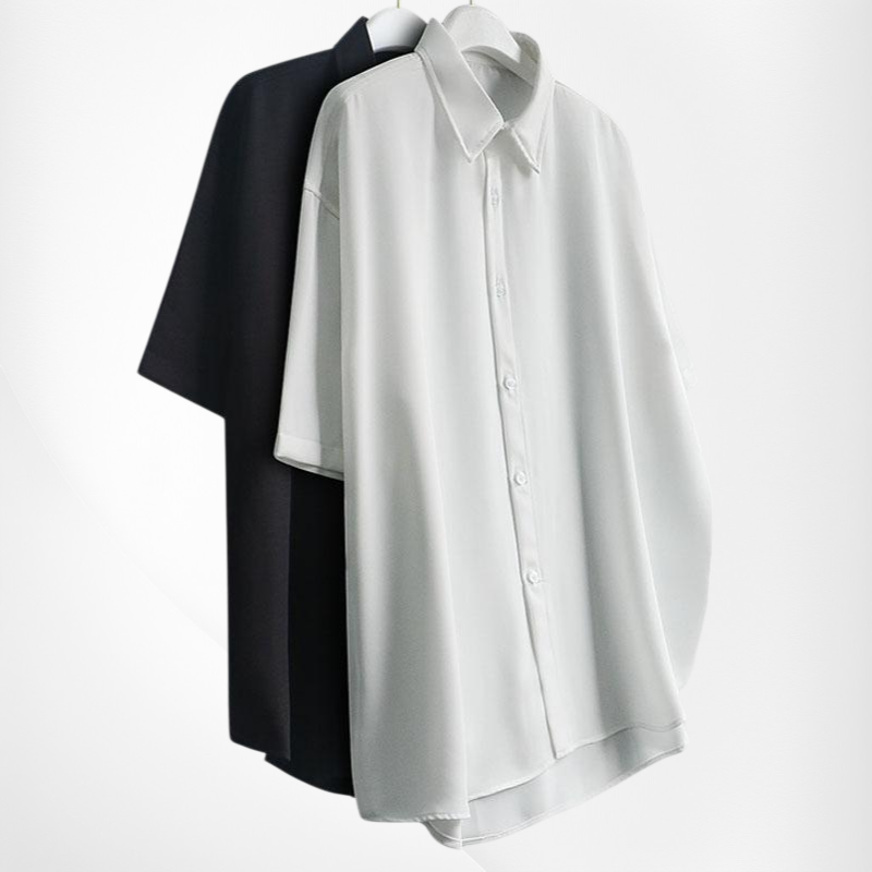 Männer Sommer Oversize Casual Kurzarmhemd – Weiß und Schwarz