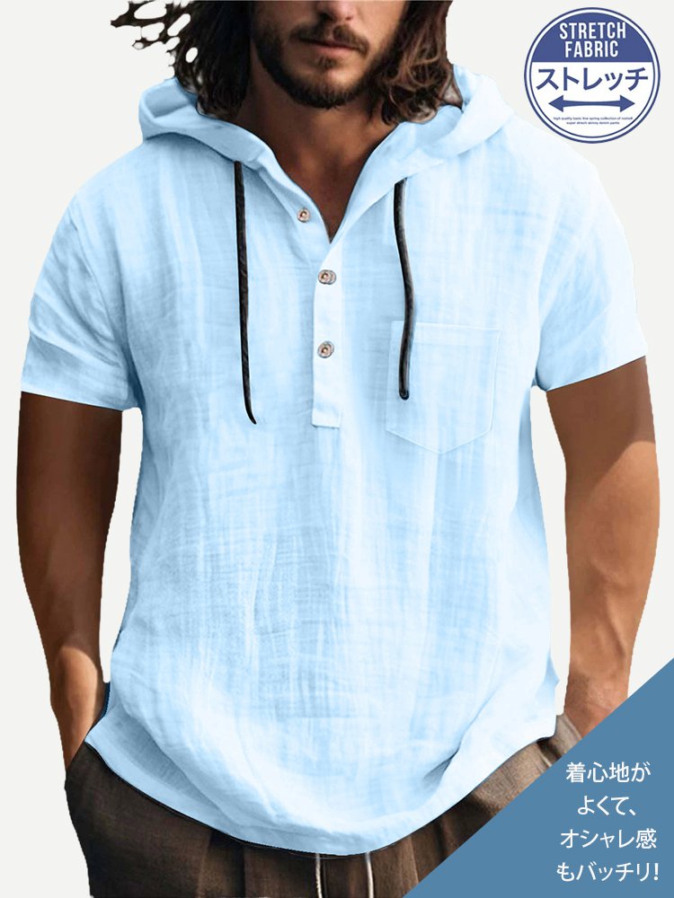 【45R京都店専門取扱い】フード付き綿麻半袖パーカー