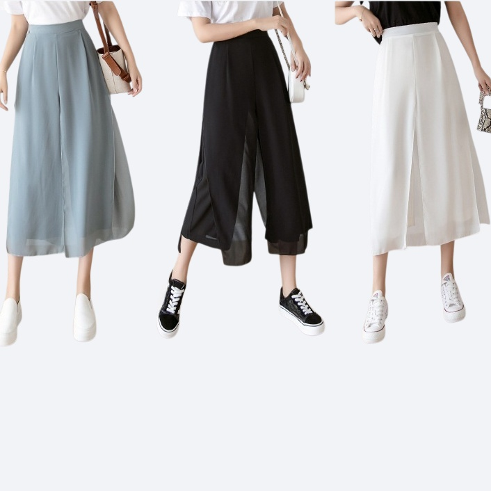 Slippery chiffon fake two wide leg pants skirt
