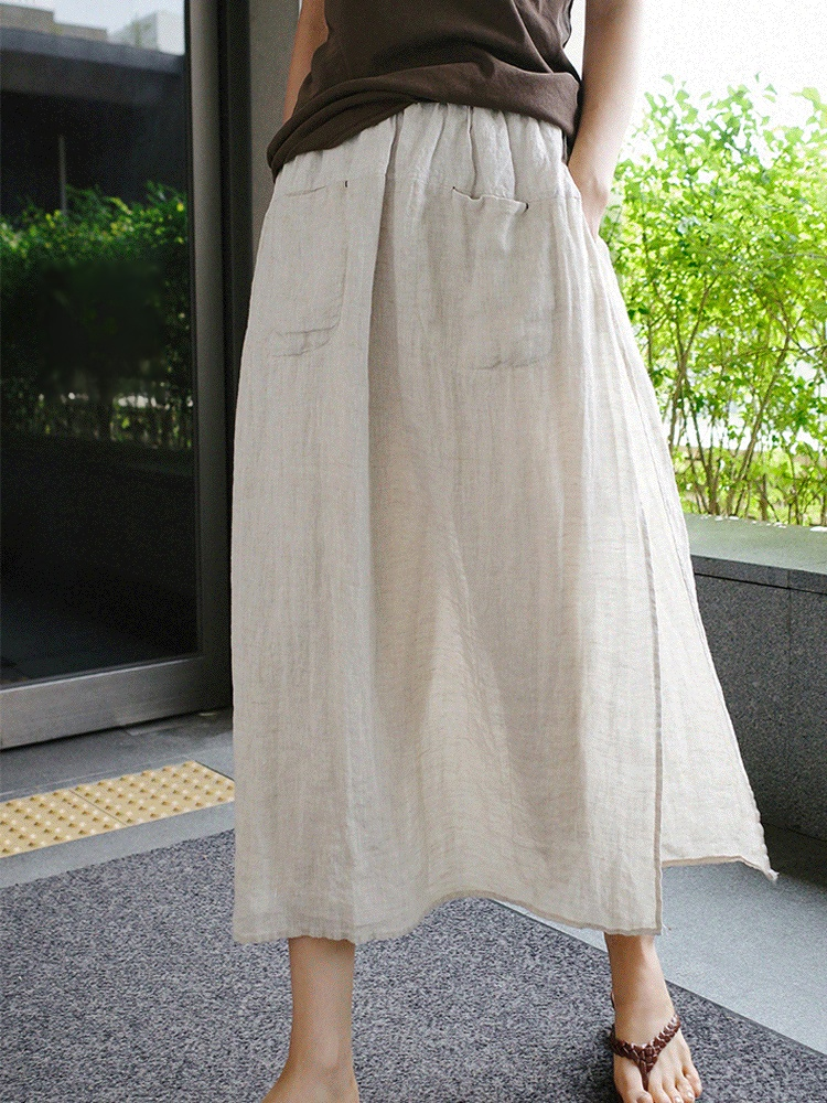 Two-piece loose cotton linen pants skirt