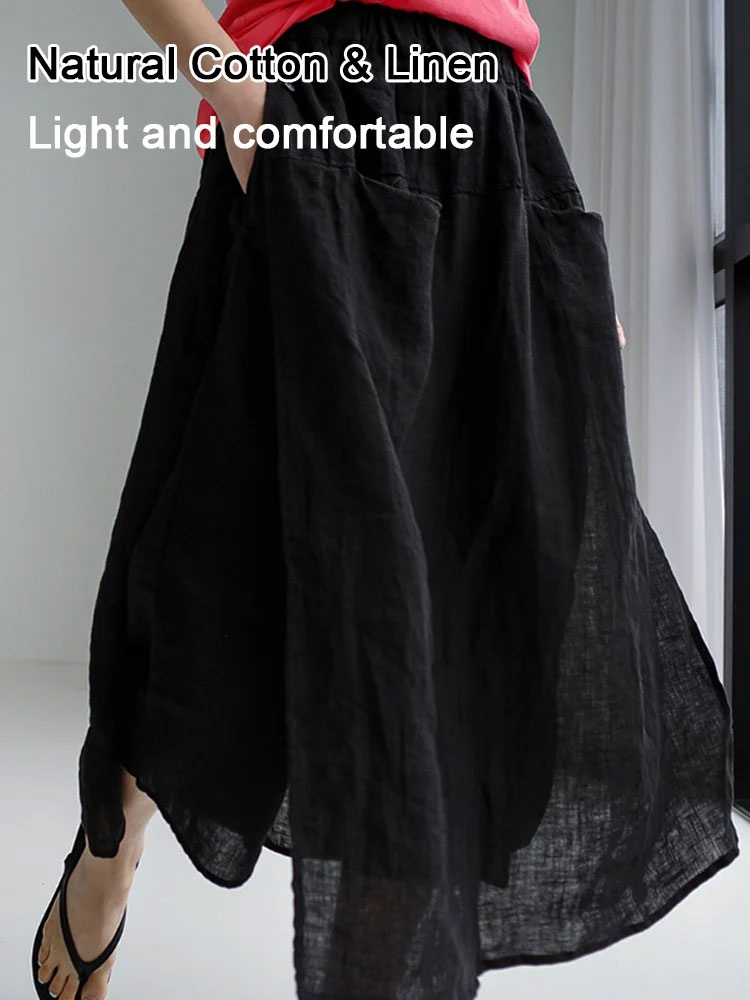 Two-piece loose cotton linen pants skirt