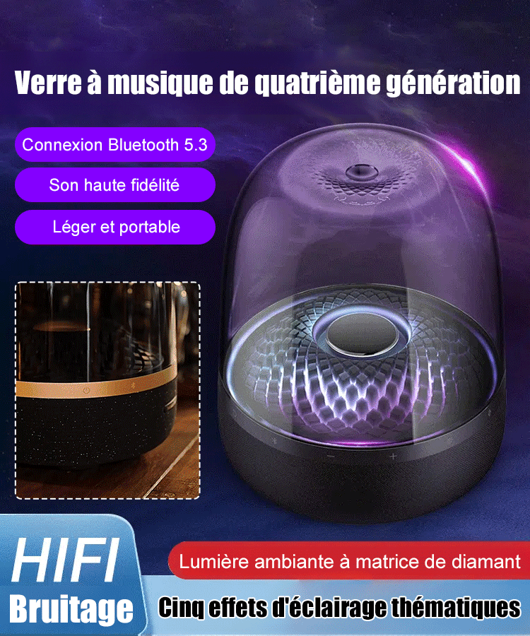 Nouvelle enceinte Bluetooth avec éclairage coloré en verre émaillé.