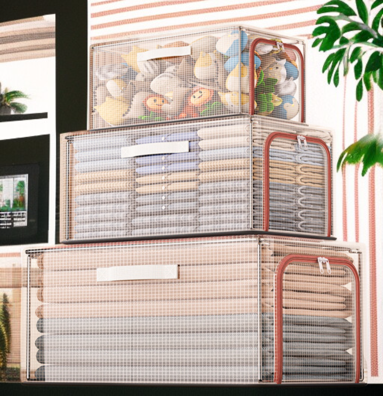 Caja de almacenamiento de ropa de malla de PVC transparente