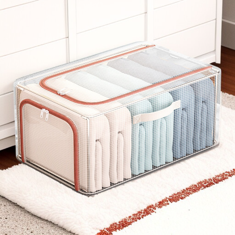 Nueva caja de almacenamiento de ropa de malla de PVC transparente, caja de almacenamiento de ropa pa