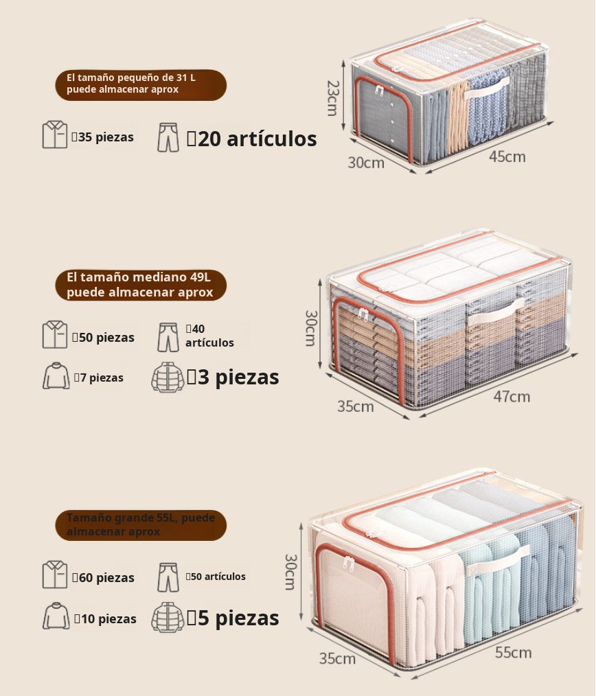 Caja de almacenamiento apilable de malla transparente