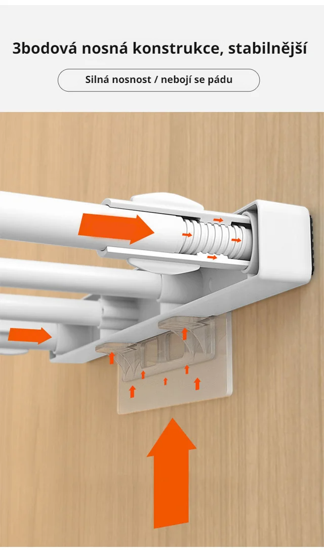 Detailní pohled na bezděrový stojan do skříňky