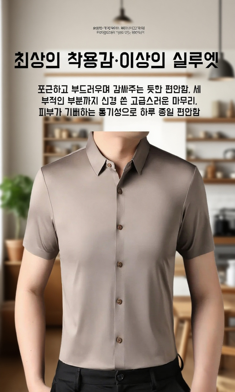 여름용 쿨링 소재 남성 반팔 셔츠 착용샷