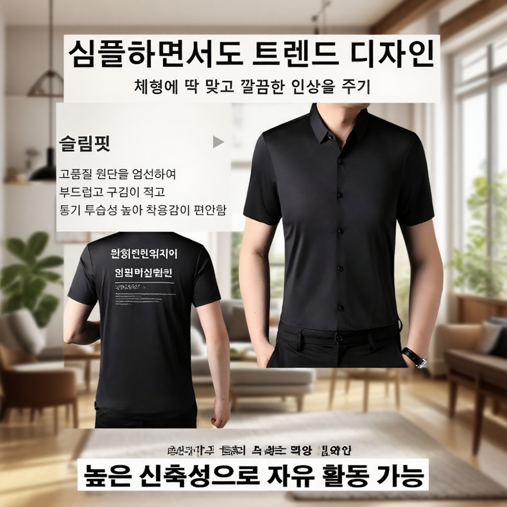 남자 아이스 비즈니스 캐주얼 반팔 셔츠 헴라인 주름 무지 남장 가운 반팔 셔츠
