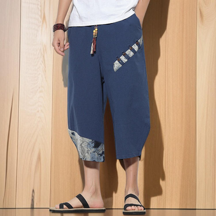 民族風綿麻7分丈パンツ