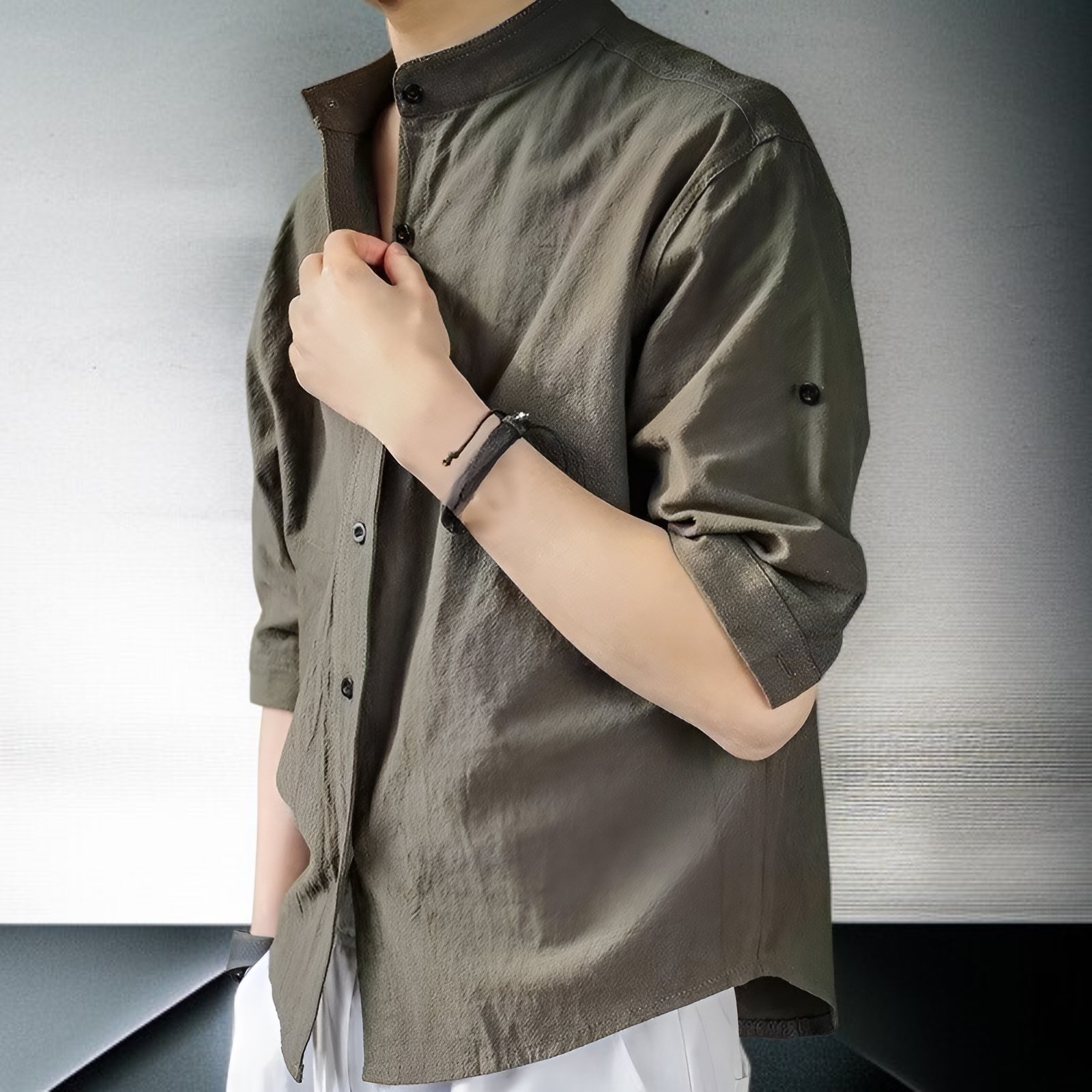 日本のシャツ レトロ 無地 リネンシャツ シンプルシャツ メンズ 万能 ゆったりシャツ カジュアル アメリカンシャツ 春新作シャツ