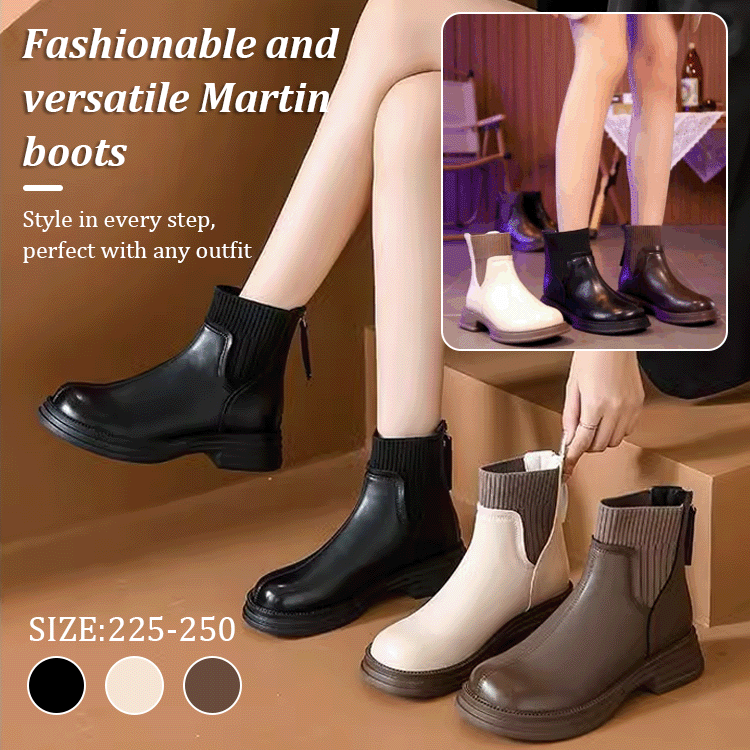 Fashion versatile sock-style low-heeled Martin boots