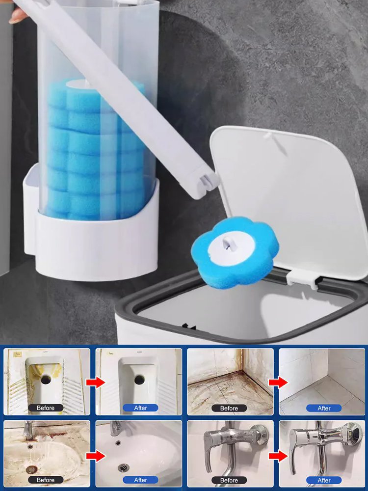 Clean hands no mess interchangeable brush head toilet brush set