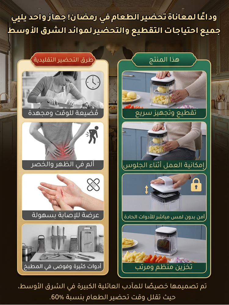 قطاعة خضار متعددة الوظائف تعمل بالضغط للاستخدام في المطبخ