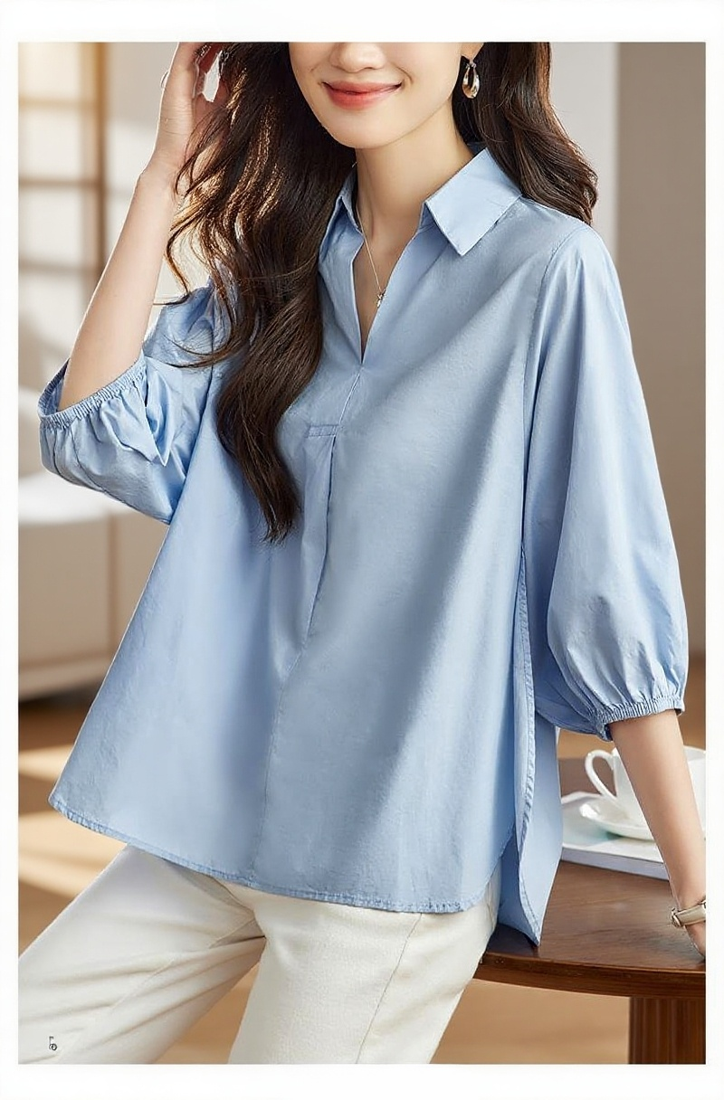트렌디한 칼라 블라우스 여성 봄 상의