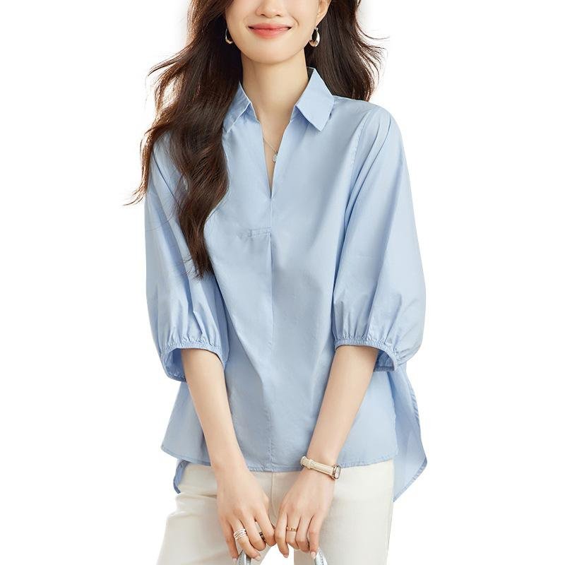 칼라 옆트임 칠부 블라우스 여 2025 봄여름 신상 캐주얼 코디 상의