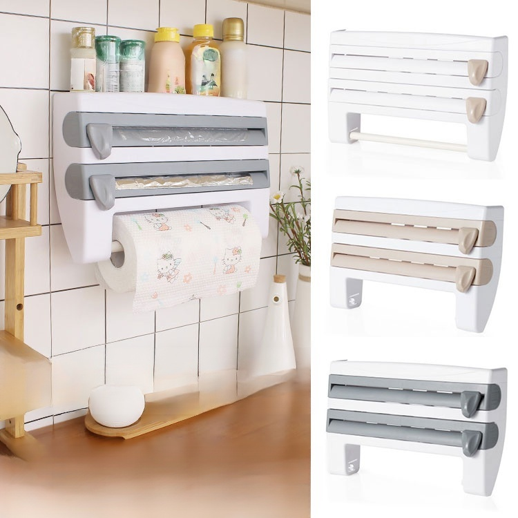 廚房保鮮膜收納架，下層可以收納紙巾、保鮮膜、錫箔紙，上層可以放調味料
