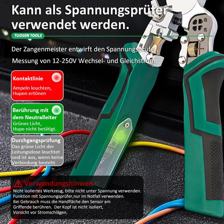 【Zehn in einem】Multifunktionale, scharfzüngige Kraftmess- und Abisolierzange