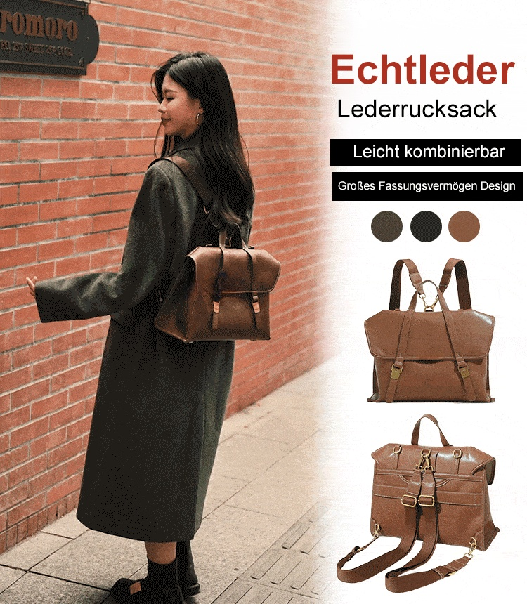 Rucksack aus pflanzlich gegerbtem Rindsleder mit großer Kapazität